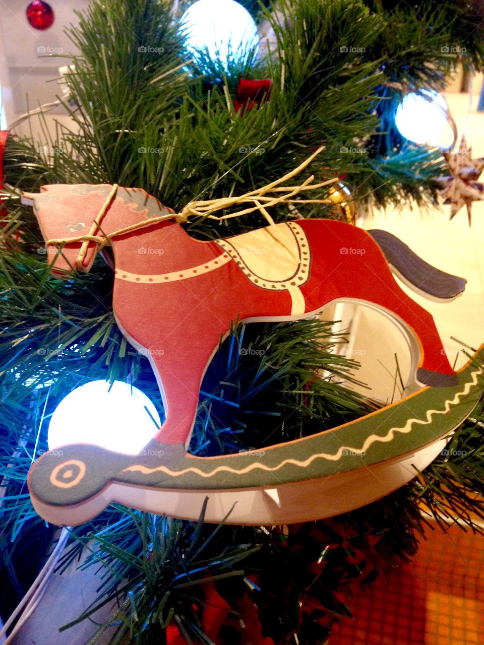 Red horse as a Christmas tree decoration 