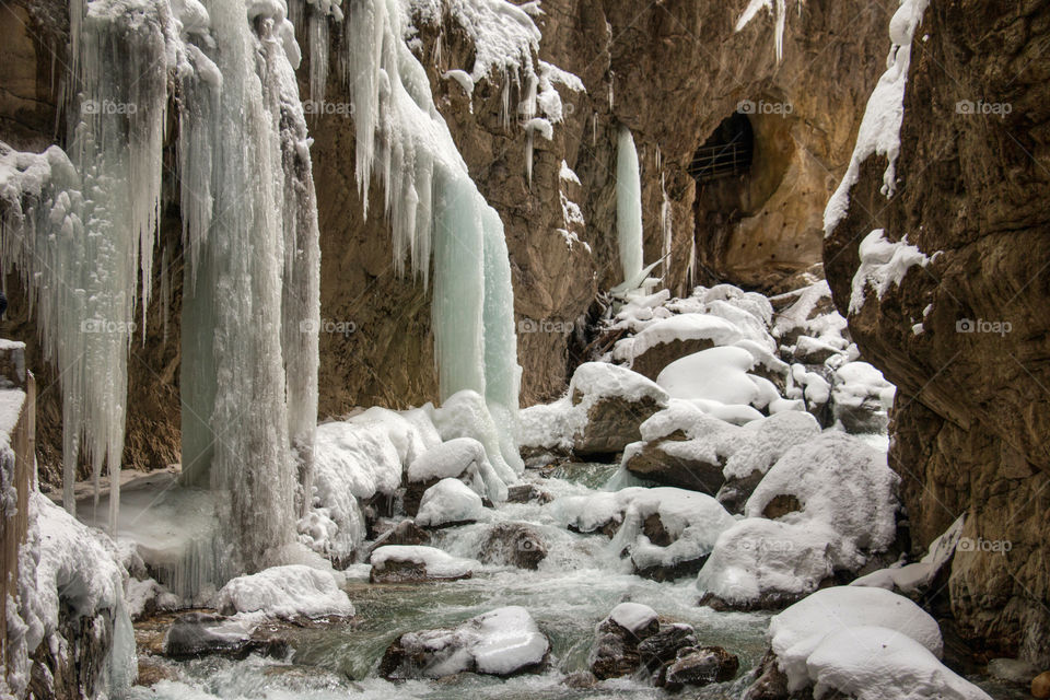 Water flowing through rocks