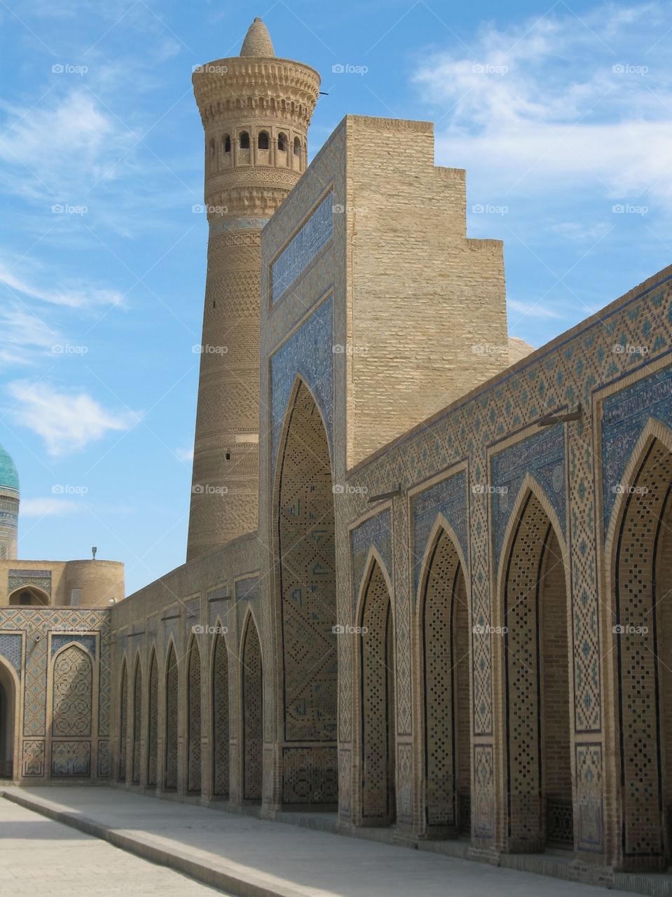 A number of arches and a minaret in Samarkand