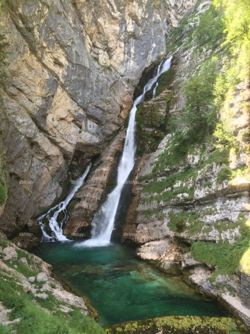 Waterfall on rocky mountain