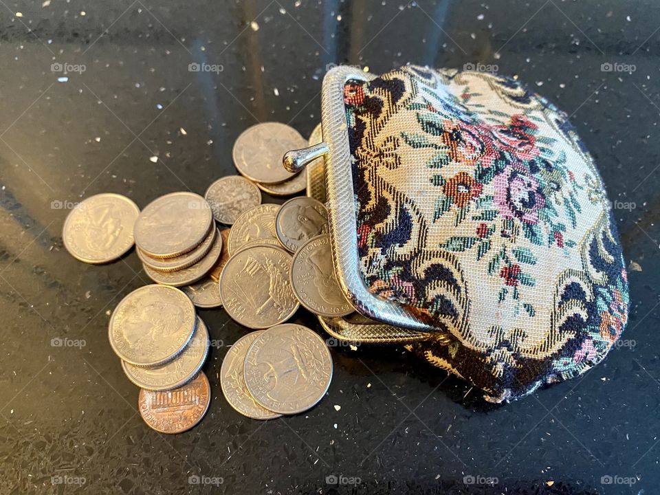 Coins and purse. 