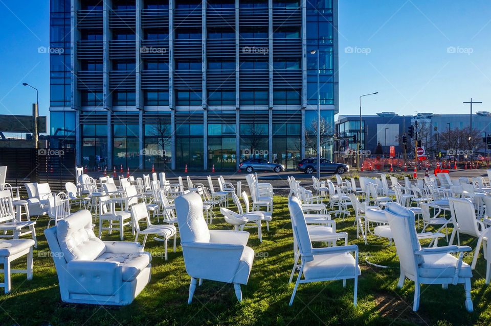 185 Empty Chairs Memorial for lives lost in the 2011 Christchurch earthquake, New Zealand 