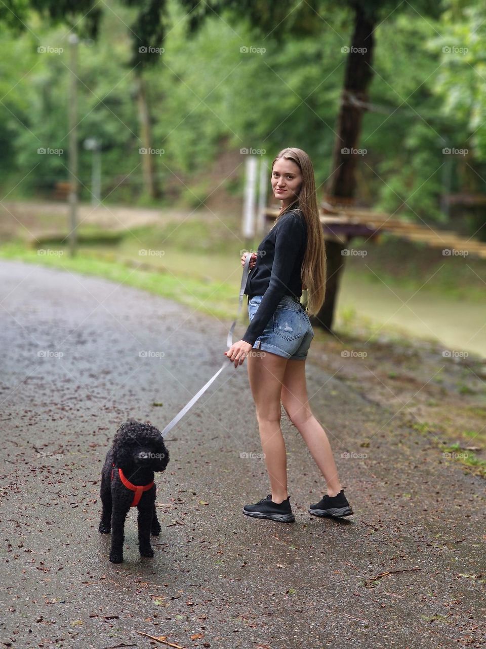 natural girl with her dog