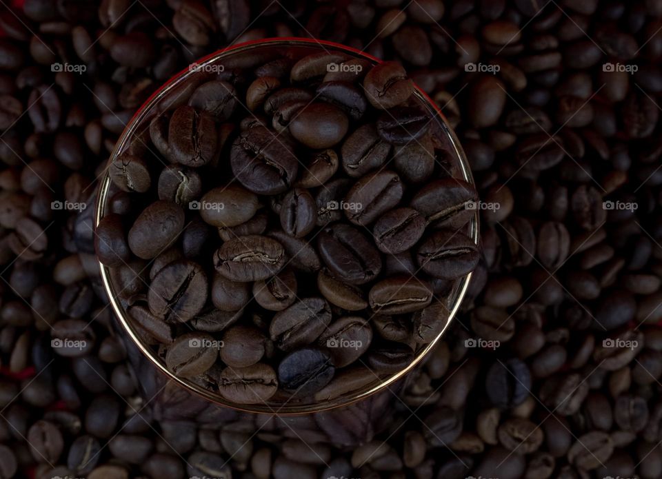 roasted coffee bean from top view