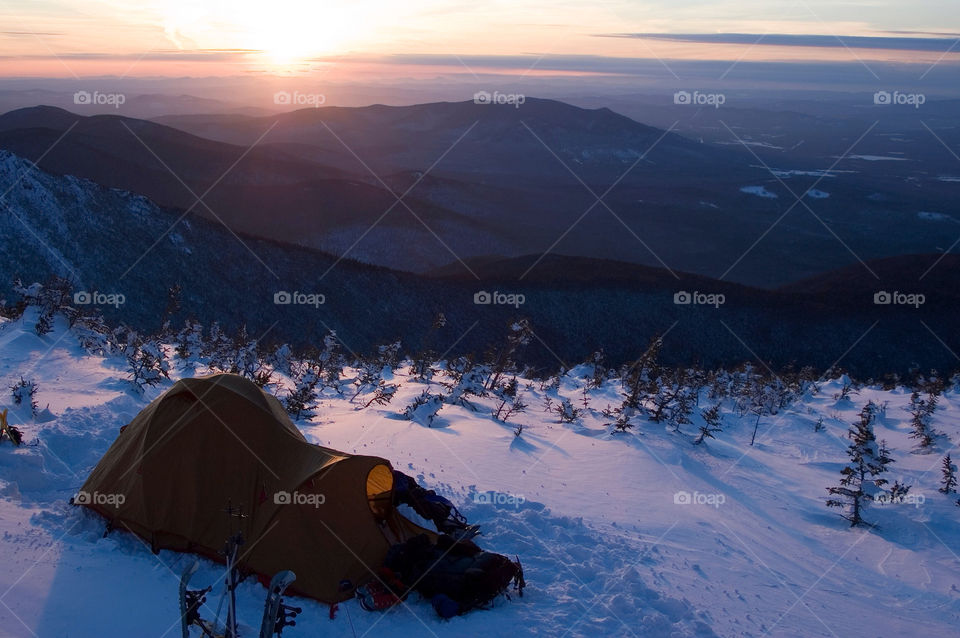 Camping on the summit of Mount Jefferson in the presidential Range of