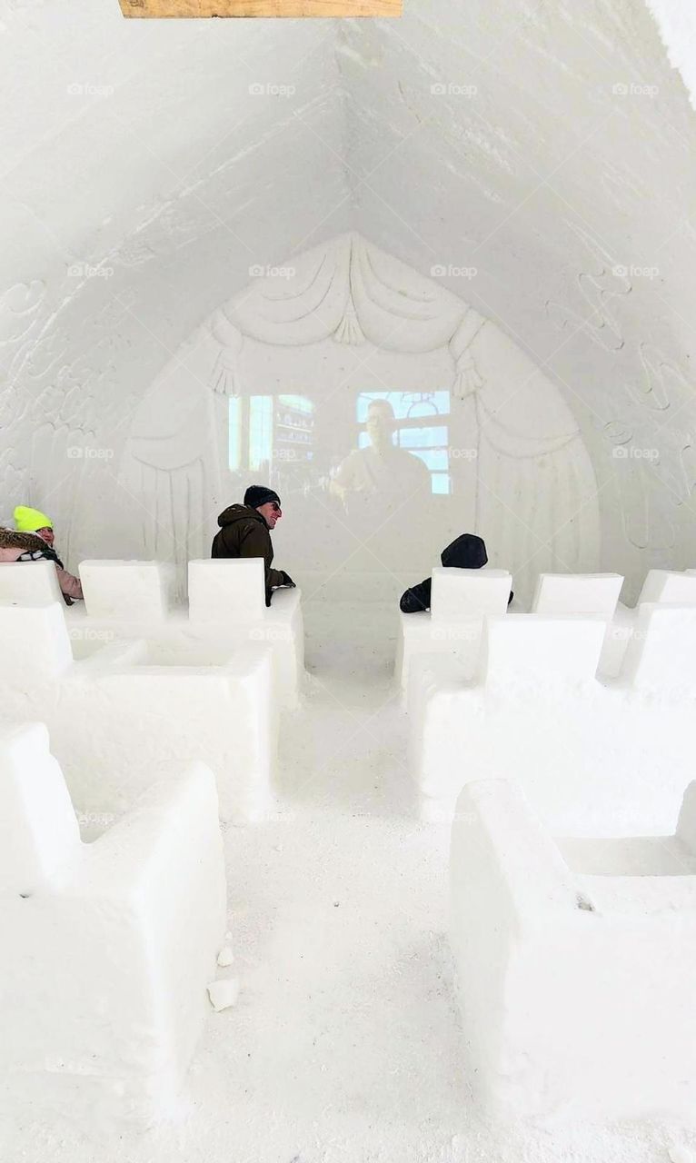 snow sculpted movie theatre
