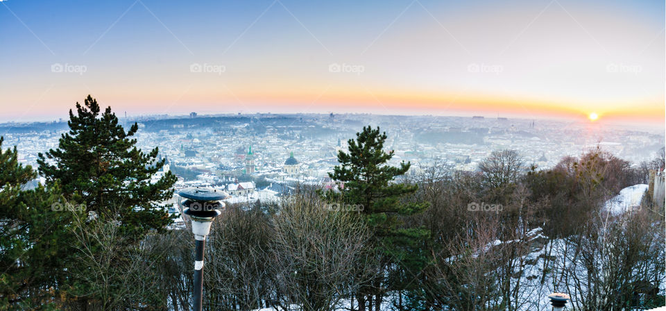 Lviv cityscape during the sunset