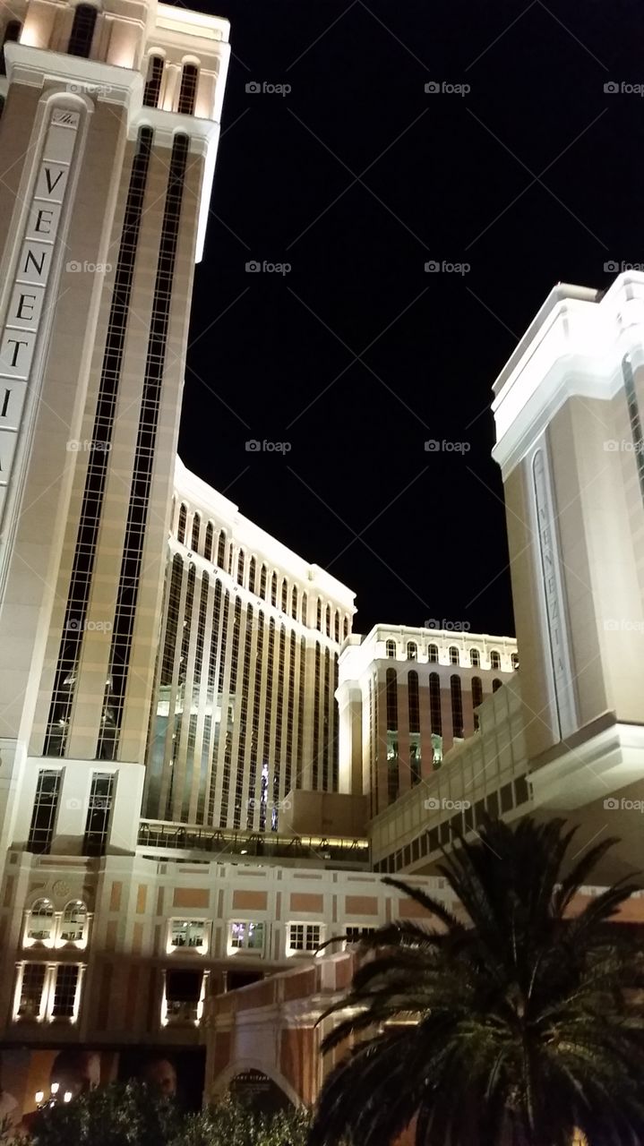 Nighttime Exterior of the Venetian Hotel and Casino in Las Vegas, Nevada