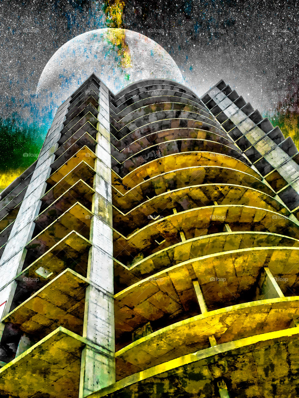 skylight and moon over building