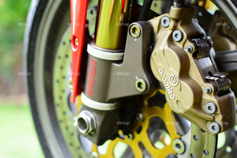 ducati motorcycle front wheel with brembo brakes