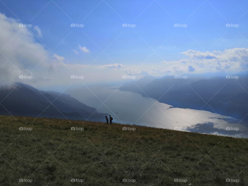 Great panorama from the top of italian  mountain, lake of Garda