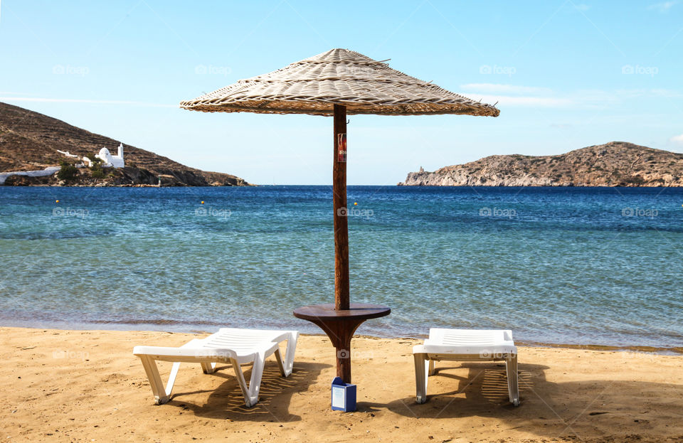 Sun beds on the beach. 