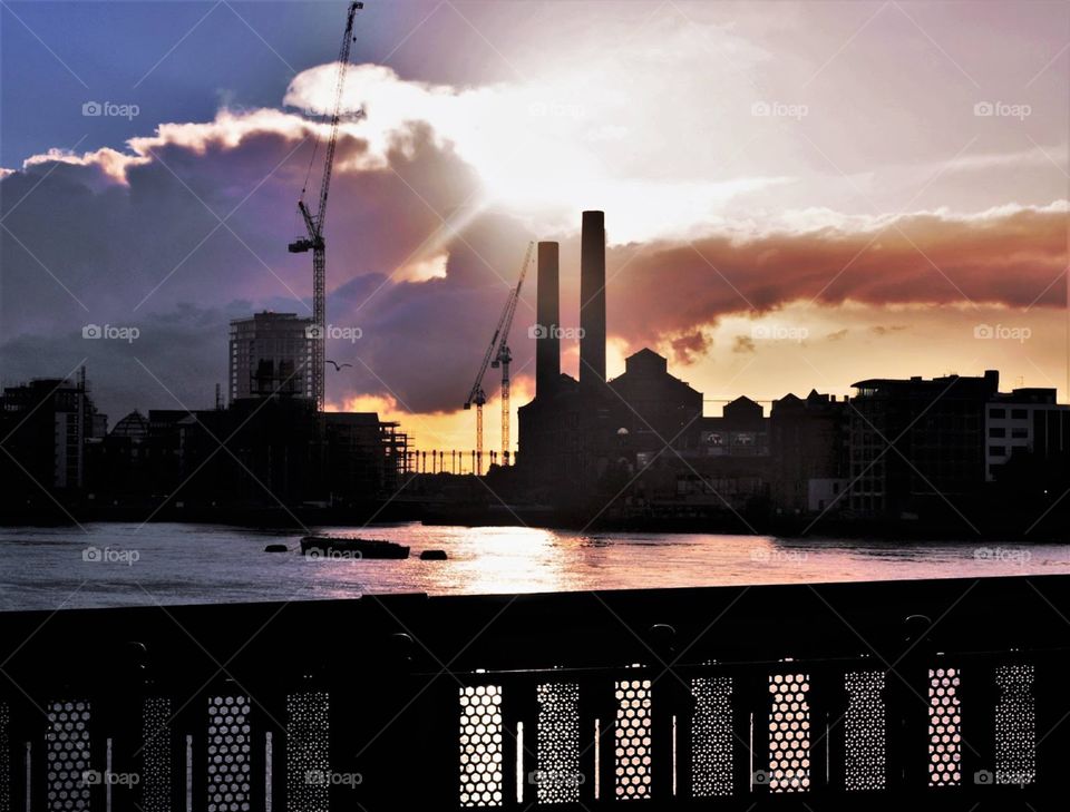 Sunset over the Lots Road Power Station, Chelsea 