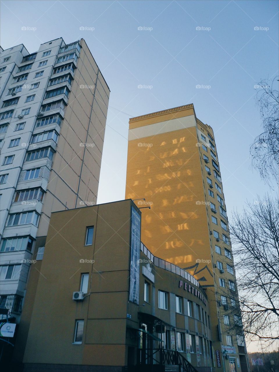 sunlight play on the end of a residential house