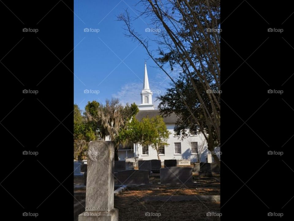 Cemetery and church landscape