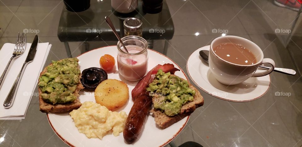 English breakfast in Radisson Hotel, London.