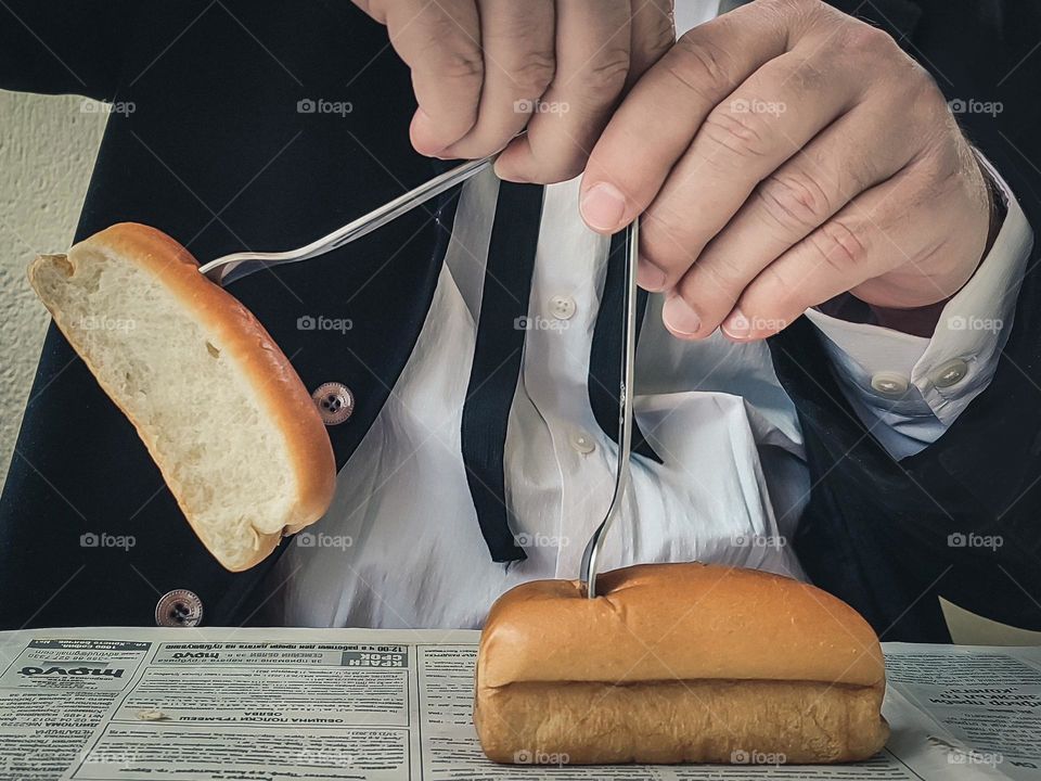 As Mr Charlie Chaplin in "The Gold Rush", Dance of Bread Rolls on Forks