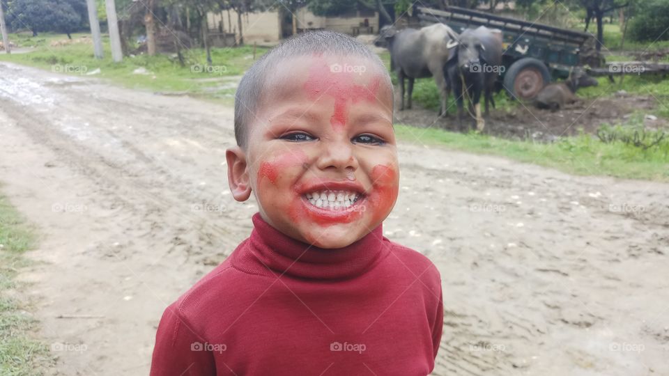 A cute baby fun with colour