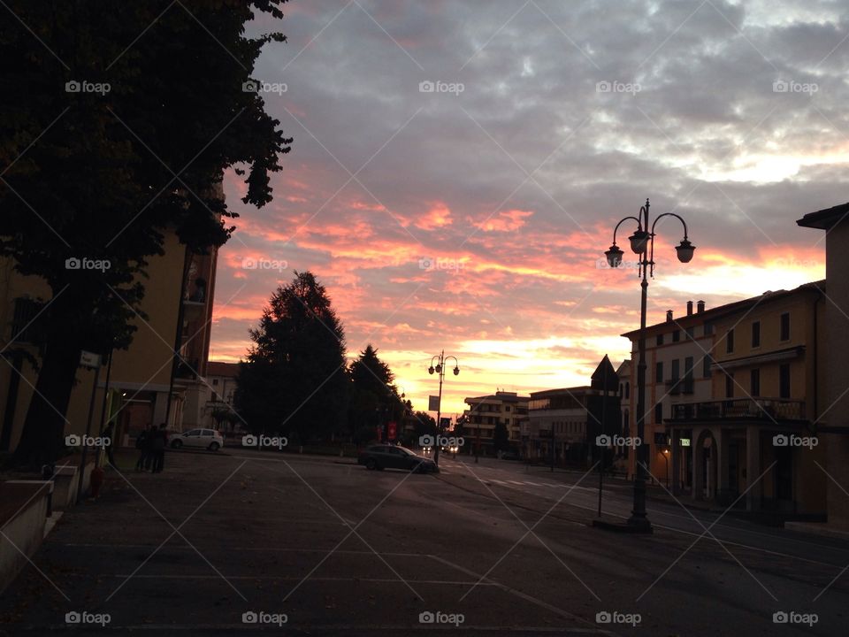 Sunset in Cornuda, Veneto, Italy.