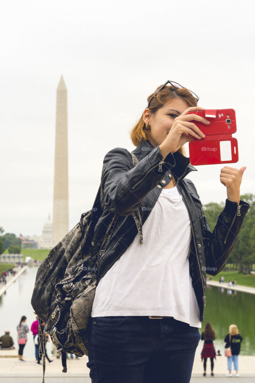 Lady enjoys the monuments in DC 