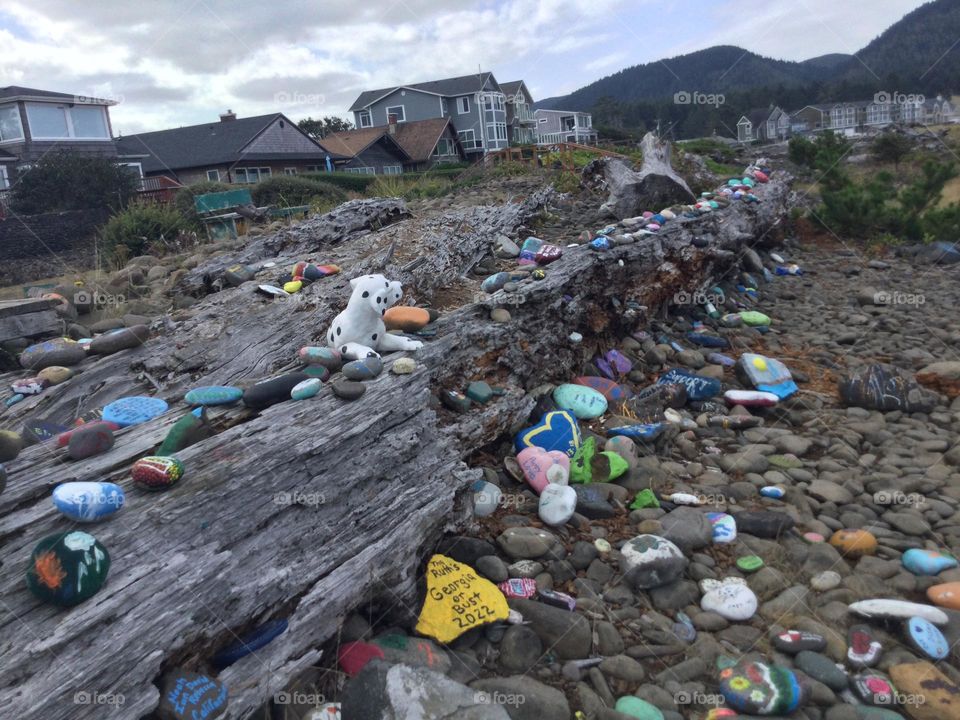 Painted Rocks Along the beach in Seaside, Oregon 