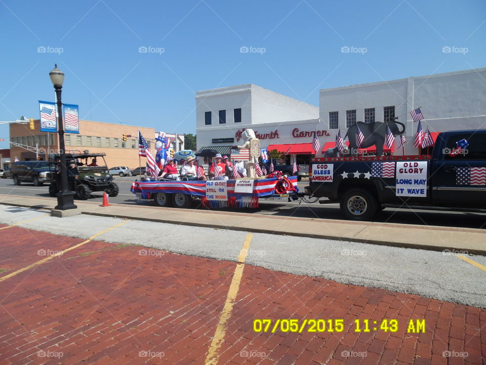 hurry up it's hot out here. This is a picture of a float that appeared in the annual fourth of July parade in Graham Texas