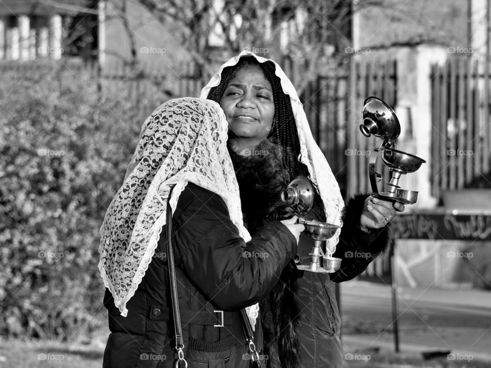 Peruvian religious ceremony, immaculate virgin of the door Qtuxo , woman portrait