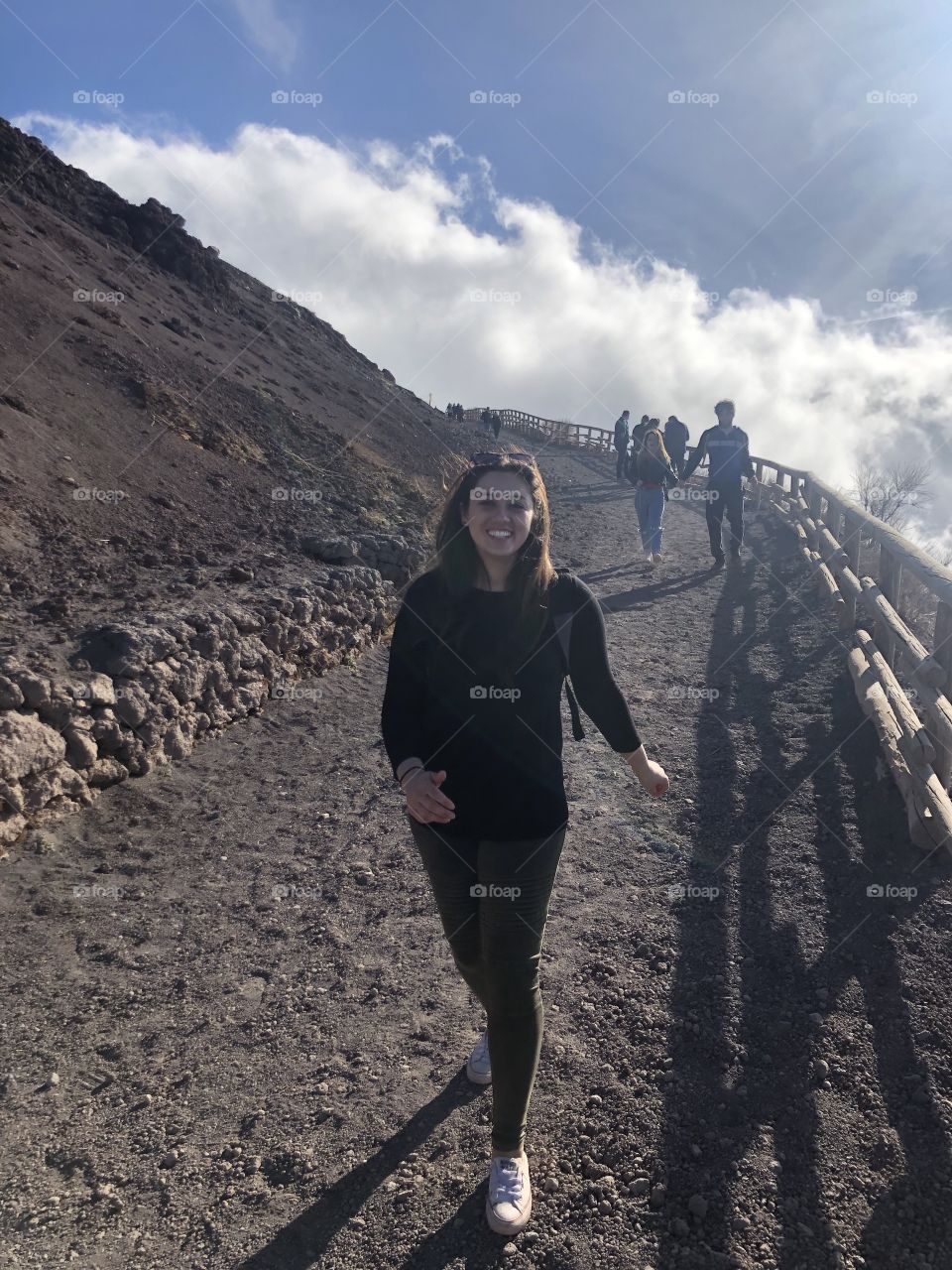 Walking down Mount Vesuvius on a sunny day