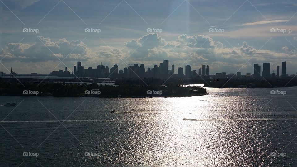 City of Miami headed to the golden hour View from 16th floor balcony in South Beach