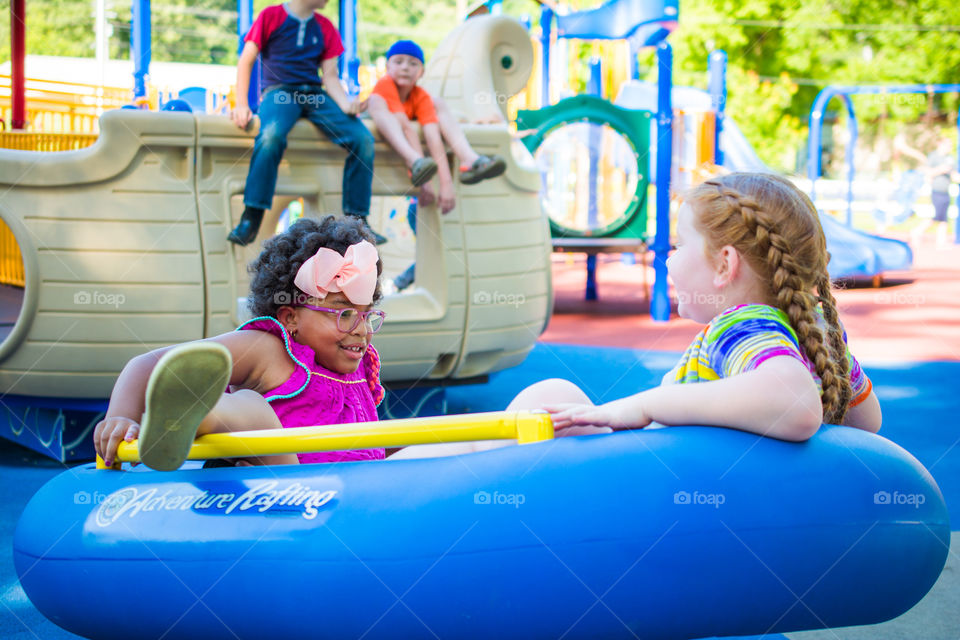 Girls Playing at the Park on a Raft 6