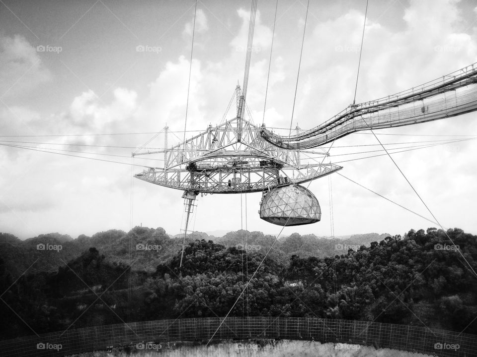 Black And White Architecture. Giant Radio Telescope In Arecibo Puerto Rico