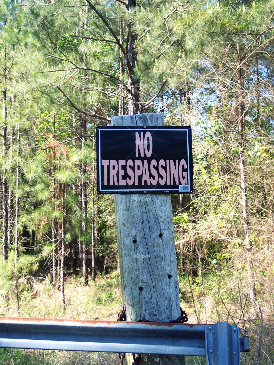 No Trespassing Sign on Wooden Post