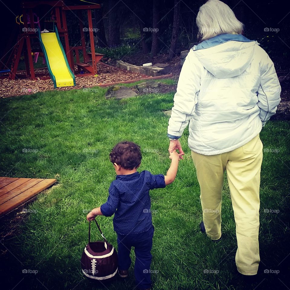 Holding hands . Grandma and Jacob 