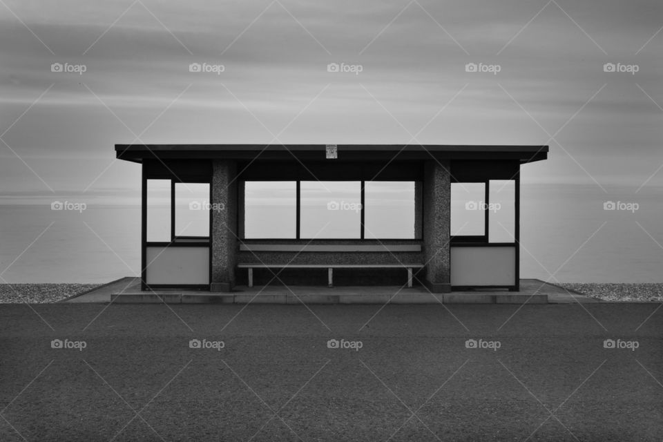 Black and white seaside shelter