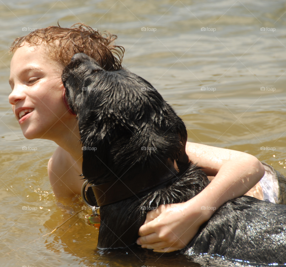 dog fun water lake by lightanddrawing