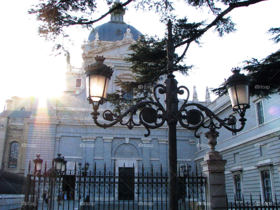 Historic building with sun pearcing