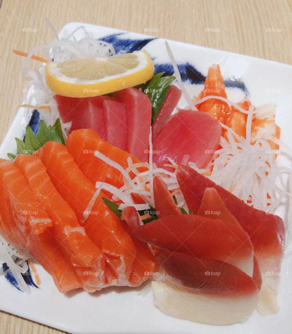 Fresh Sashimi in Japanese Restaurant.