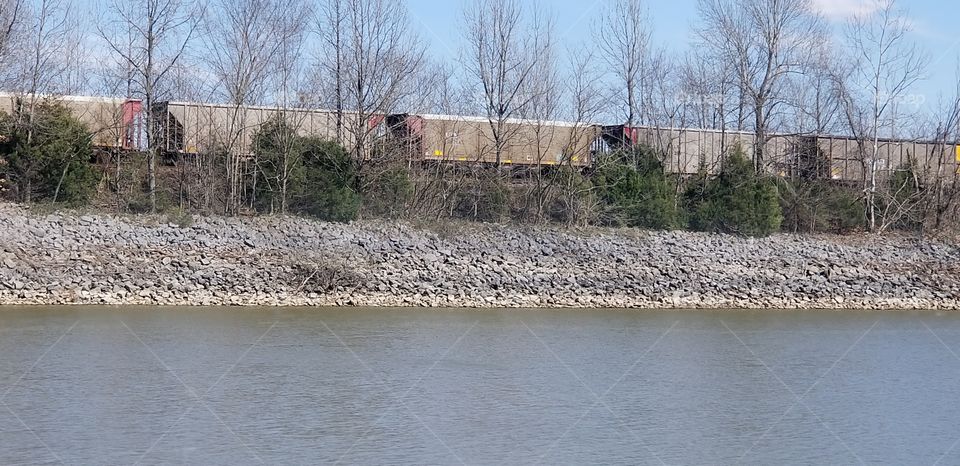 Train behind Little Lake, Grand Rivers, Kentucky