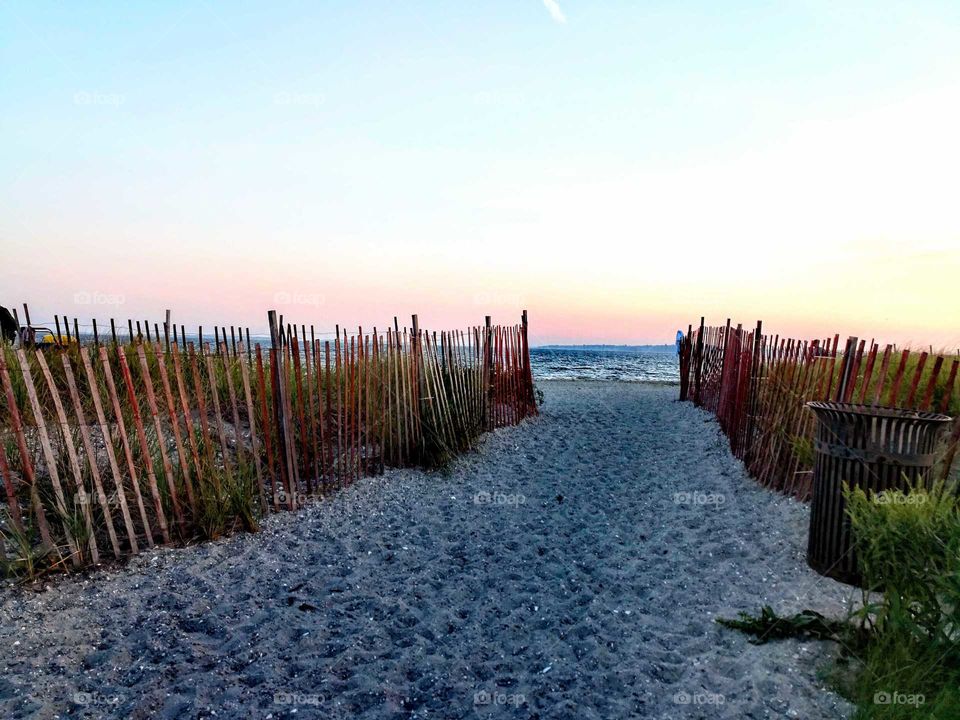 Sunset on a beach. White sands