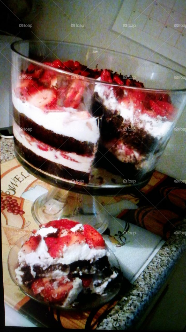 Coconut cream chocolate with strawberries  cake