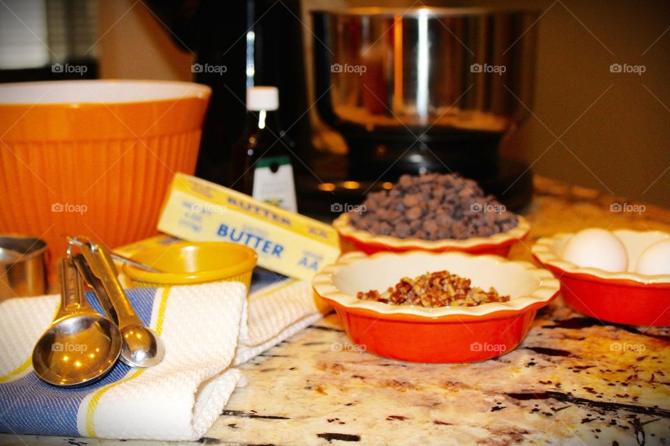 All the ingredients to make chocolate chip cookies 