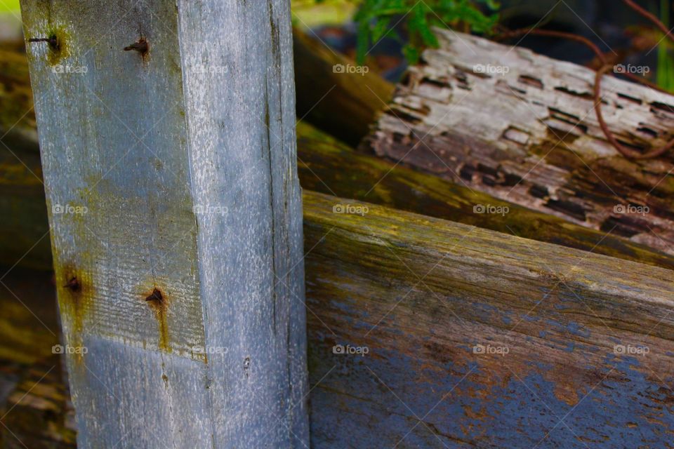 Old post weathered grey with rusty nails