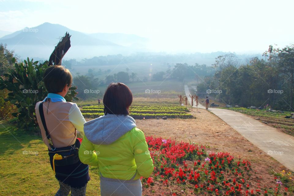 Beautiful nature in the morning at Pai Maehongson Thailand. Winter season.