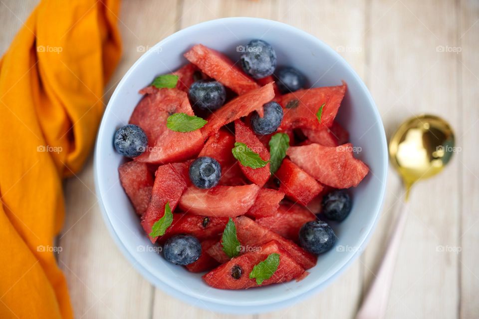 summer snack with watermelon and blueberries