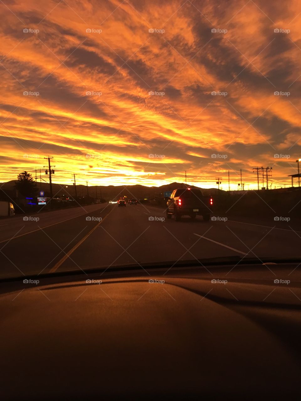 Driving at sunset 