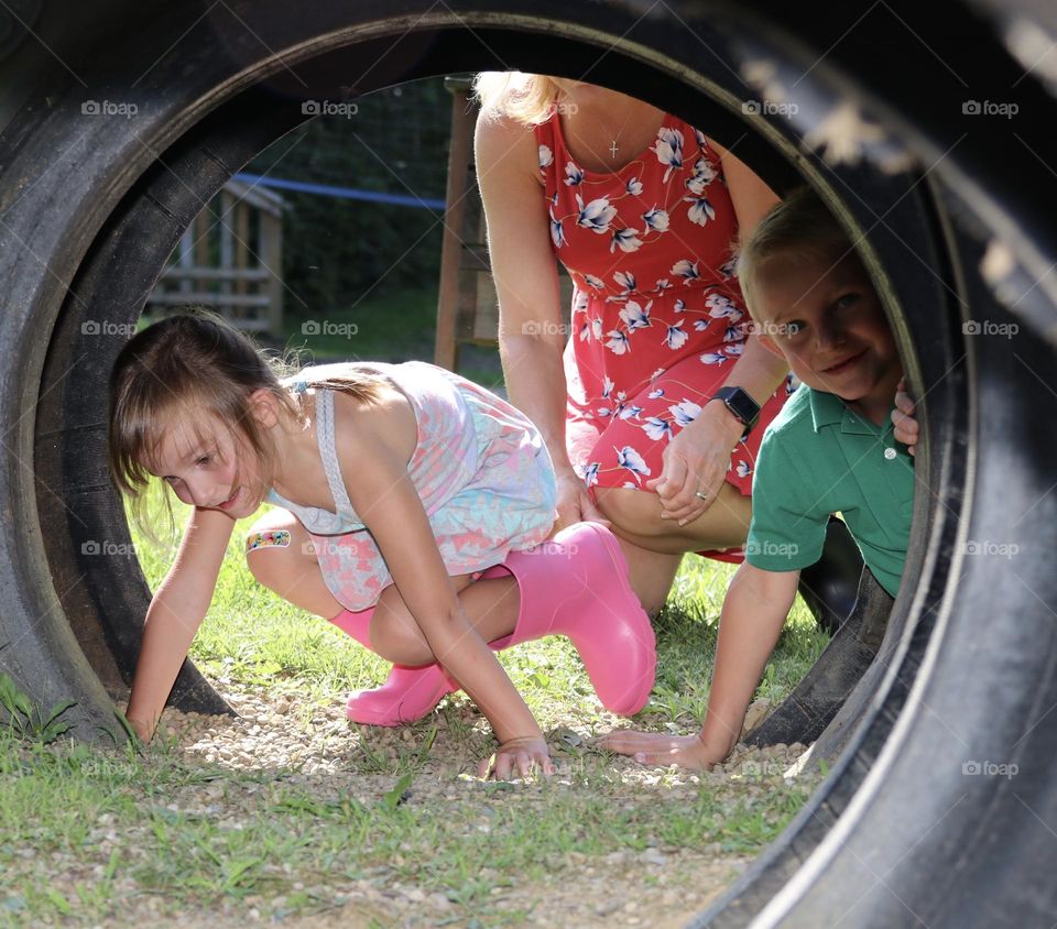 Reusing tires for children to play in