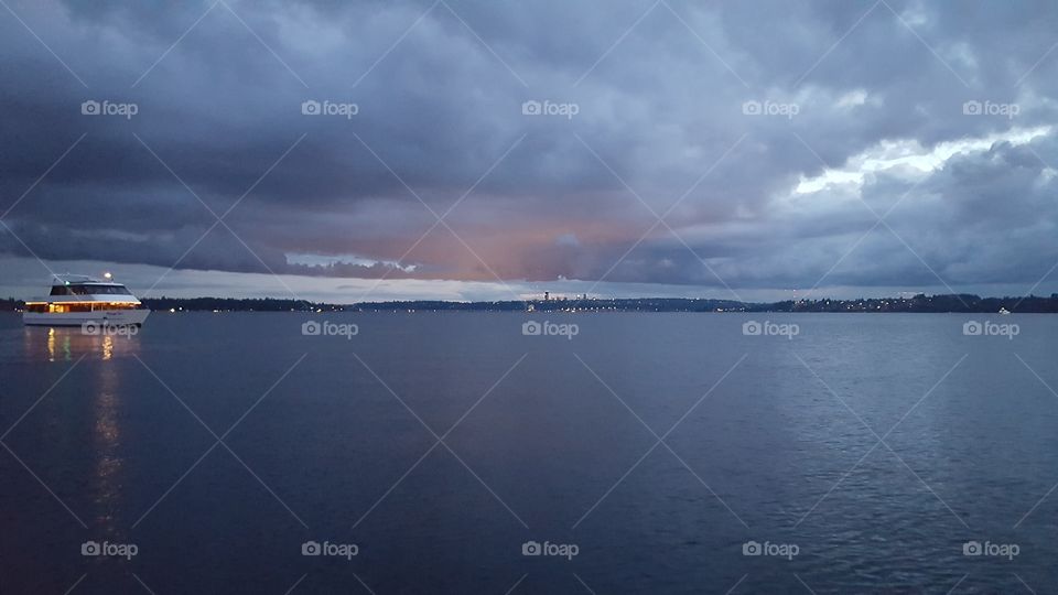 Kirkland WA shore line looking at lights from Seattle