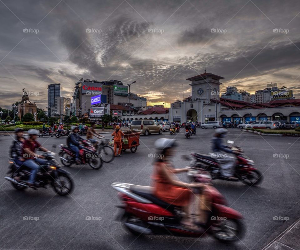 Busy roundabout traffic