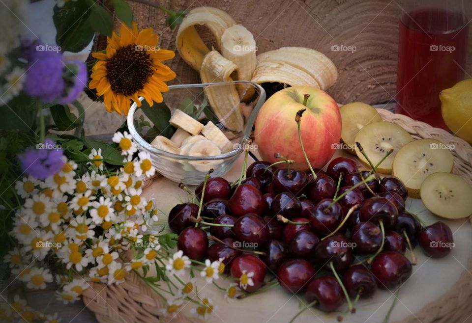 fresh fruit on wicker tray