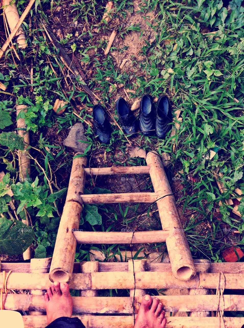 Pair of shoes under the ladder